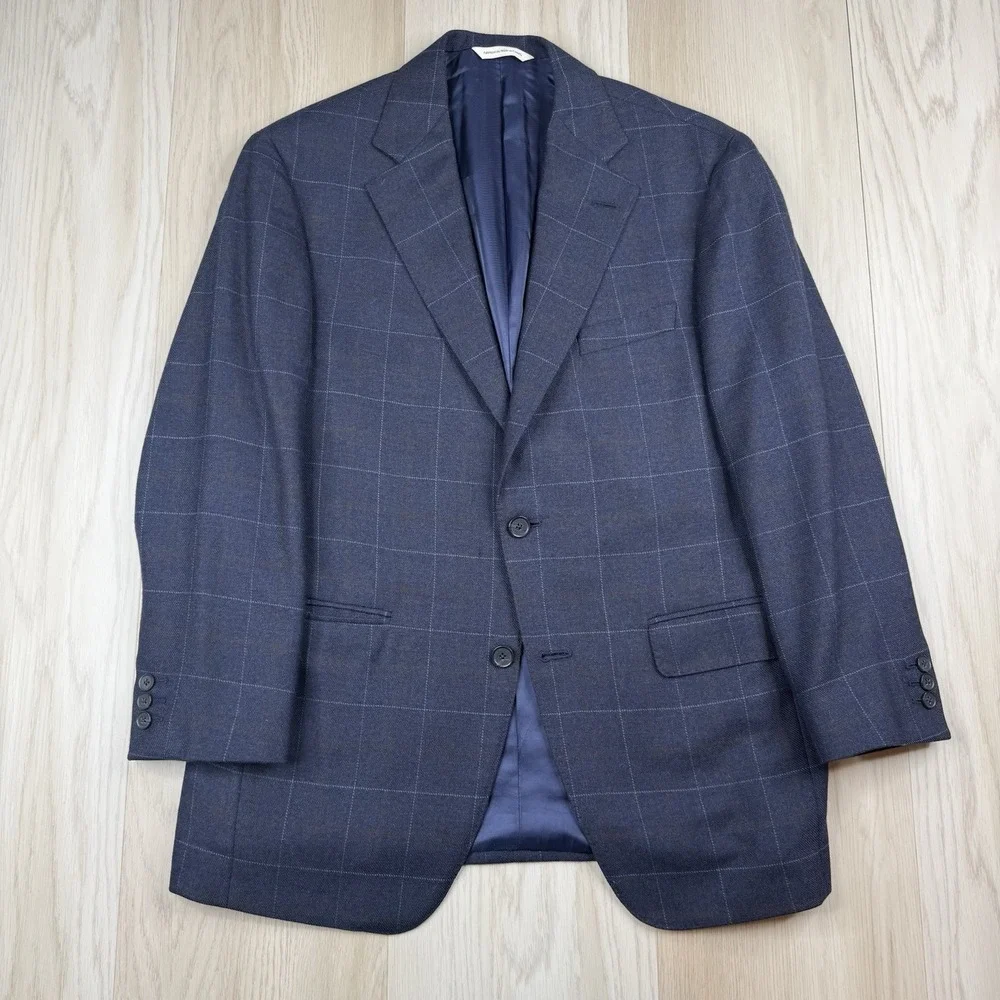 The Andover Shop Windowpane Sports Coat Blazer 2 Button Blue Mens Size 38 Short